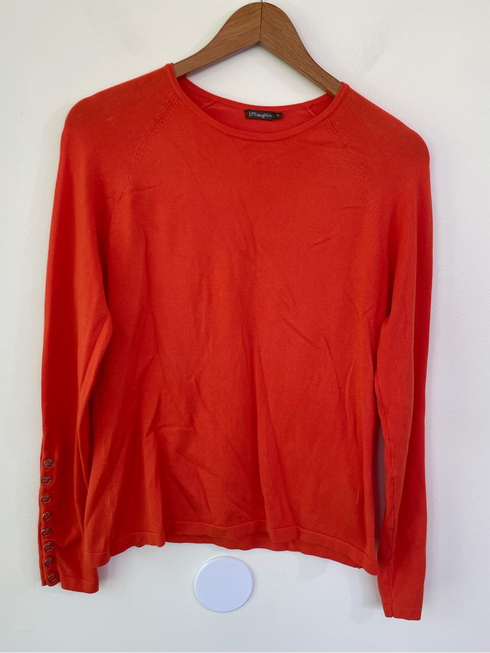 J McLaughlin Modal Cotton Crew Neck Sweater w Button Sleeve M Medium Orange